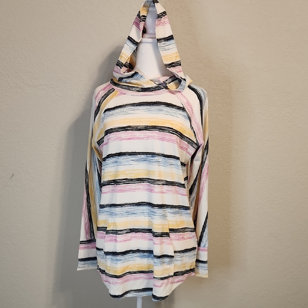 Lularoe Amber NWT Striped Long Sleeve Top With Hood And Pocket Medium